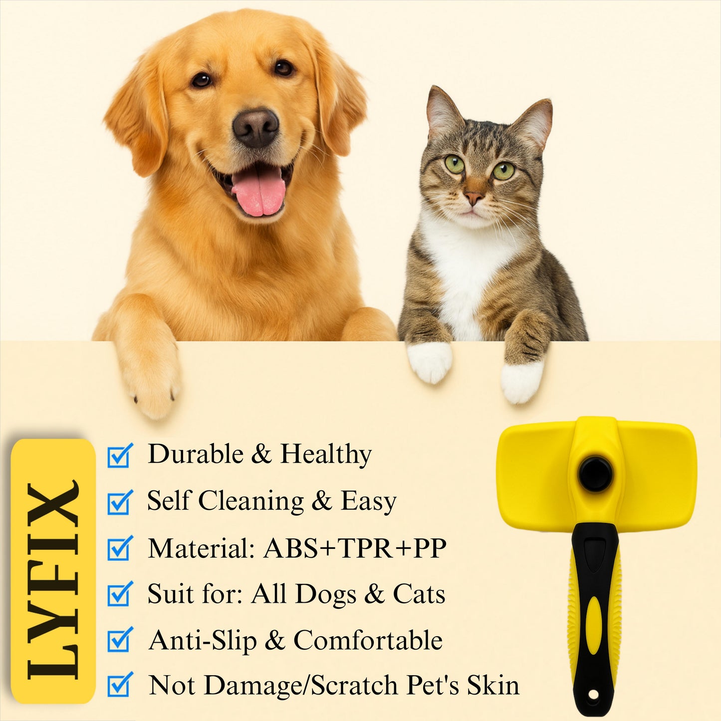 Premium Self-Cleaning Slicker Brush for Dogs & Cats – Gentle Grooming with Comfort Grip