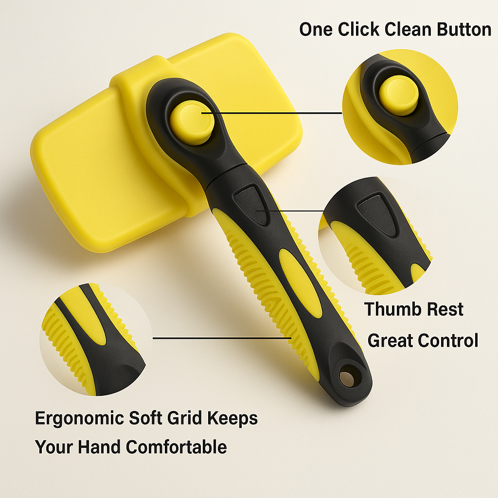 Premium Self-Cleaning Slicker Brush for Dogs & Cats – Gentle Grooming with Comfort Grip