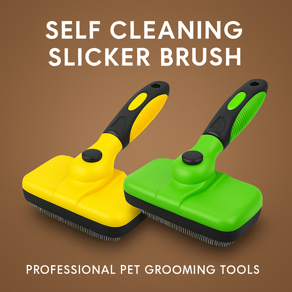 Premium Self-Cleaning Slicker Brush for Dogs & Cats – Gentle Grooming with Comfort Grip