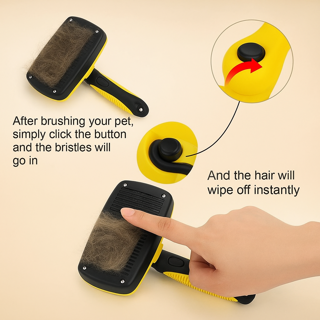 Premium Self-Cleaning Slicker Brush for Dogs & Cats – Gentle Grooming with Comfort Grip