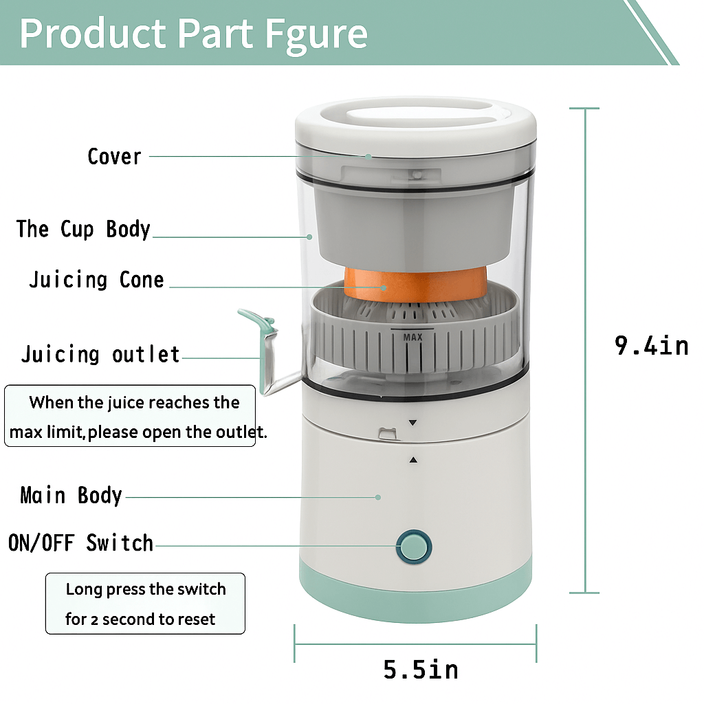 Electric Citrus Juicer – USB Rechargeable, Portable & Compact, Ideal for Fresh Juicing