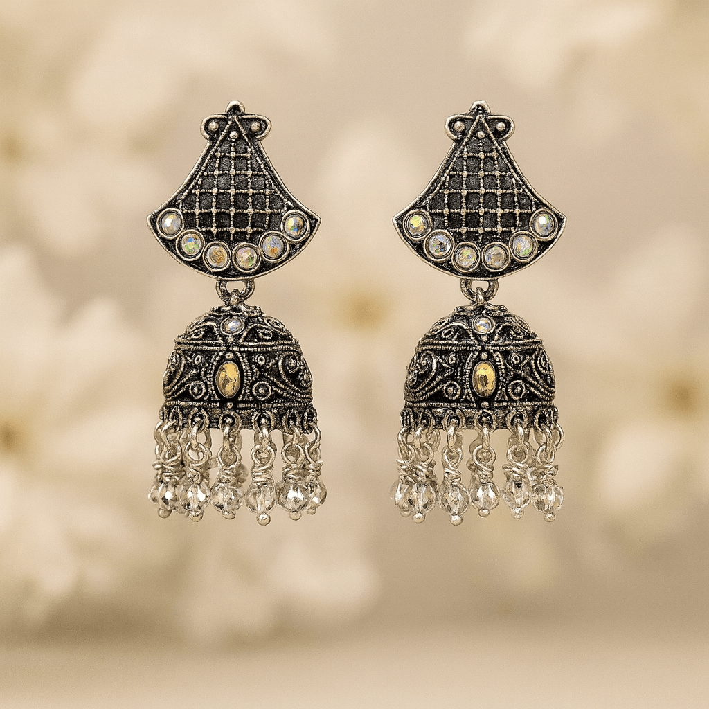 Set of 12 Premium Oxidized Designer Stud Earrings + Folding Jewelry Box