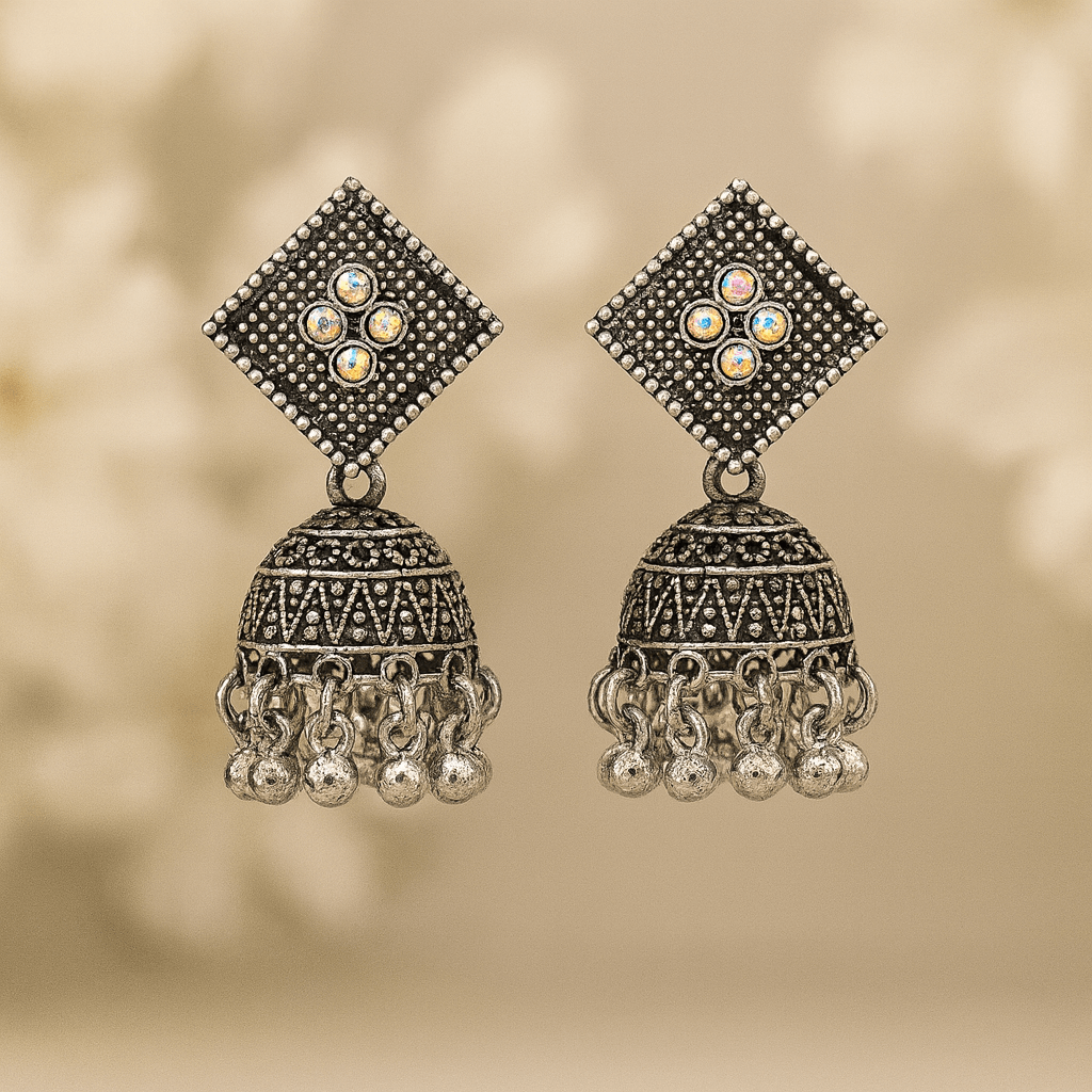 Set of 12 Premium Oxidized Designer Stud Earrings + Folding Jewelry Box