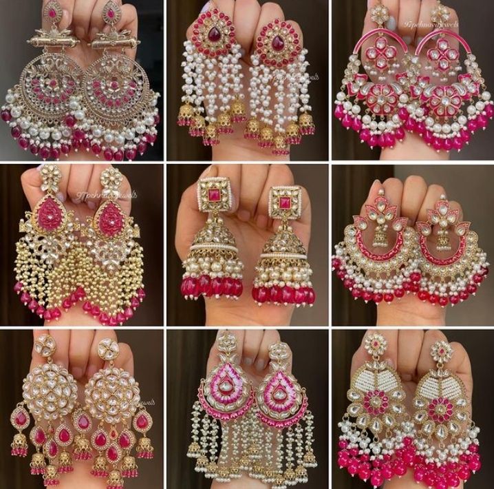 Luxury Pink Bridal Jhumka Combo (Set of 9)